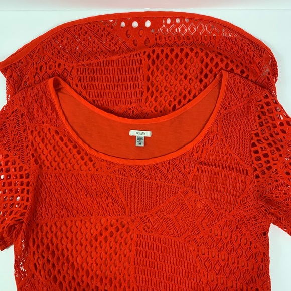 ecoté Dress Patchwork Crochet Orange Short Sleeve - Picture 5 of 7